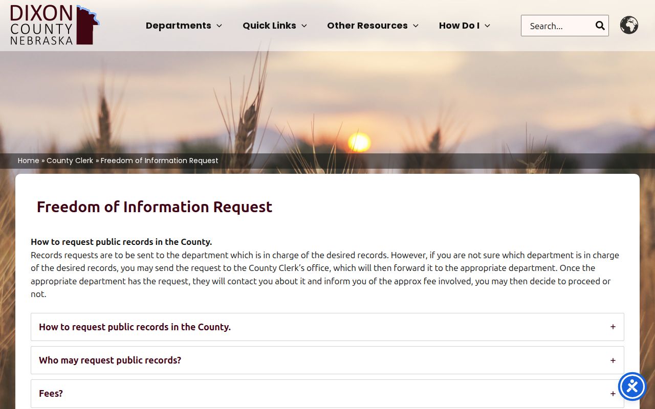 Dixon County arrest record public request route