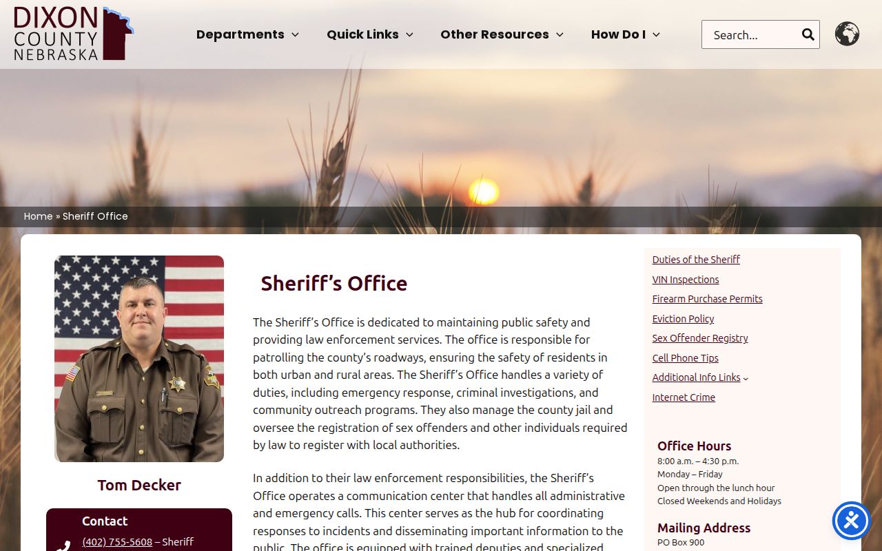 Dixon County arrest records through the Sheriff's Office