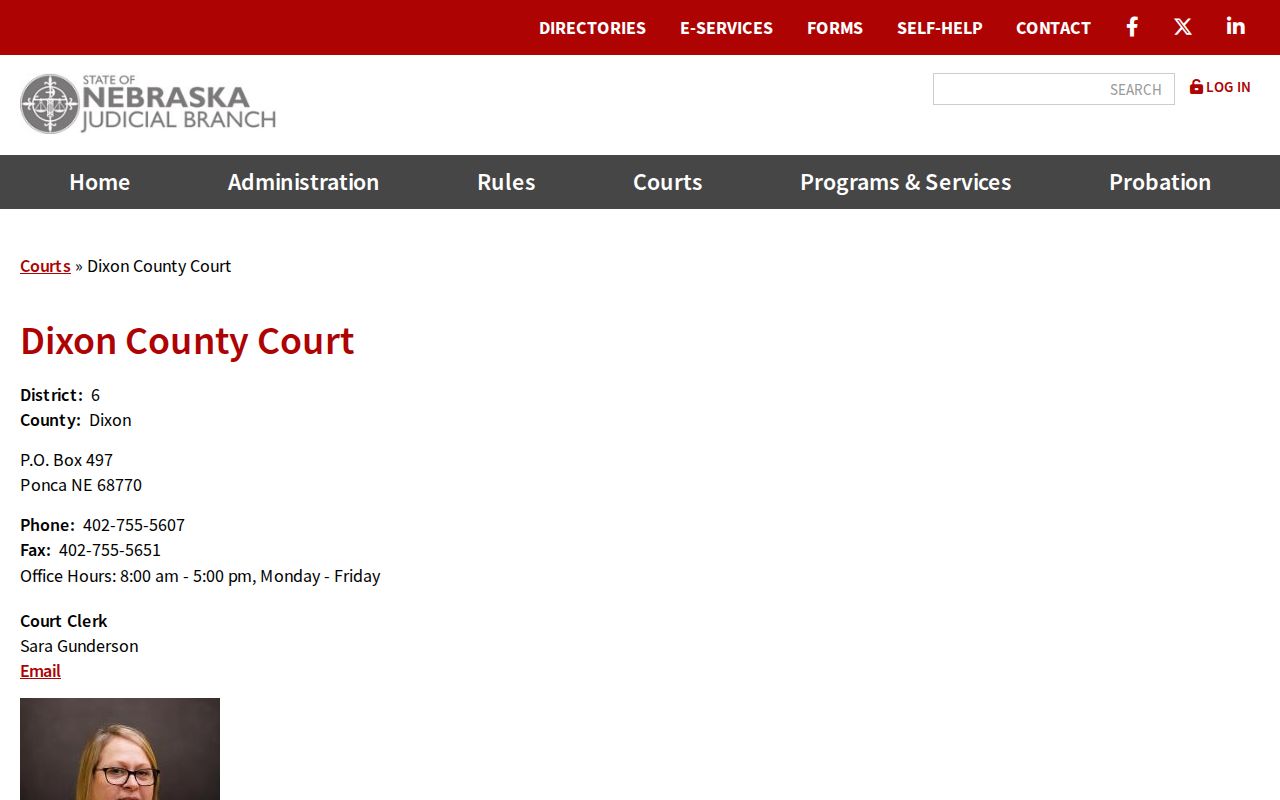 Dixon County criminal court case contact listing