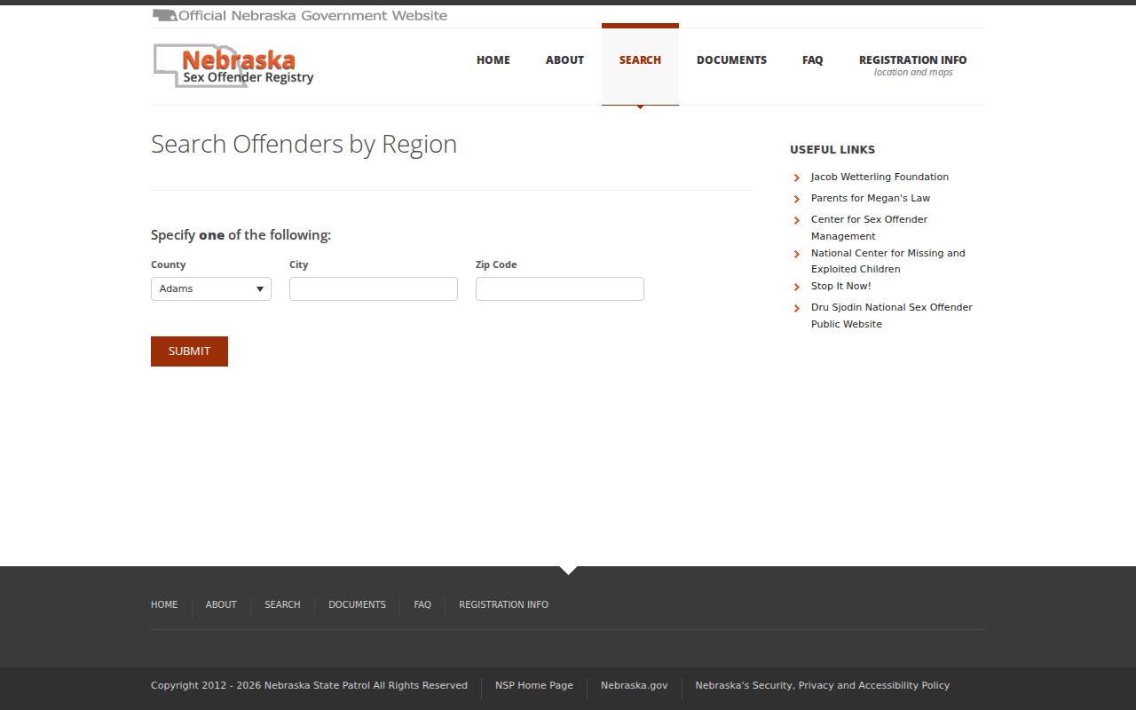 Dixon County sex offender registry region search