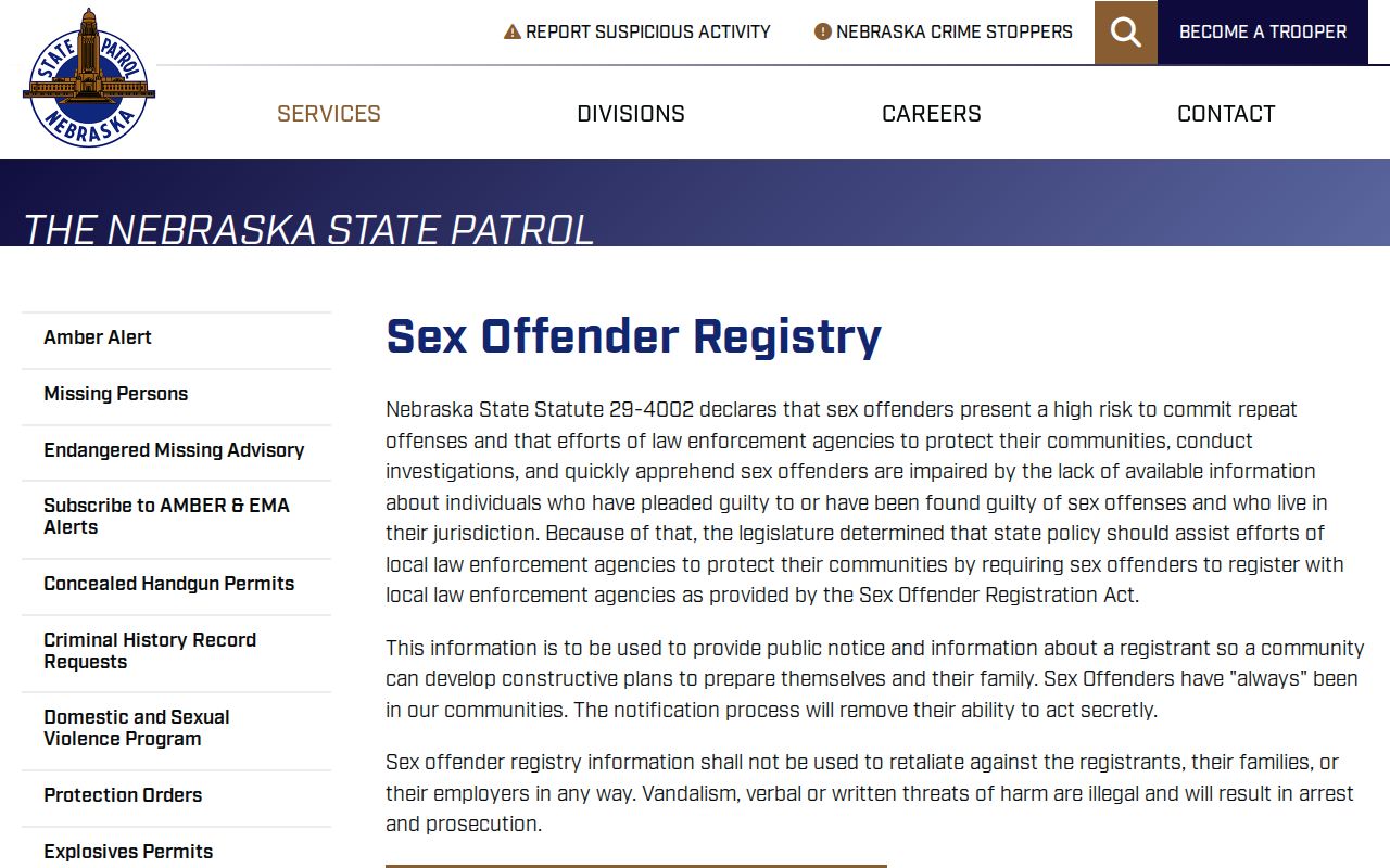 Dixon County sex offender lookup guidance from Nebraska State Patrol