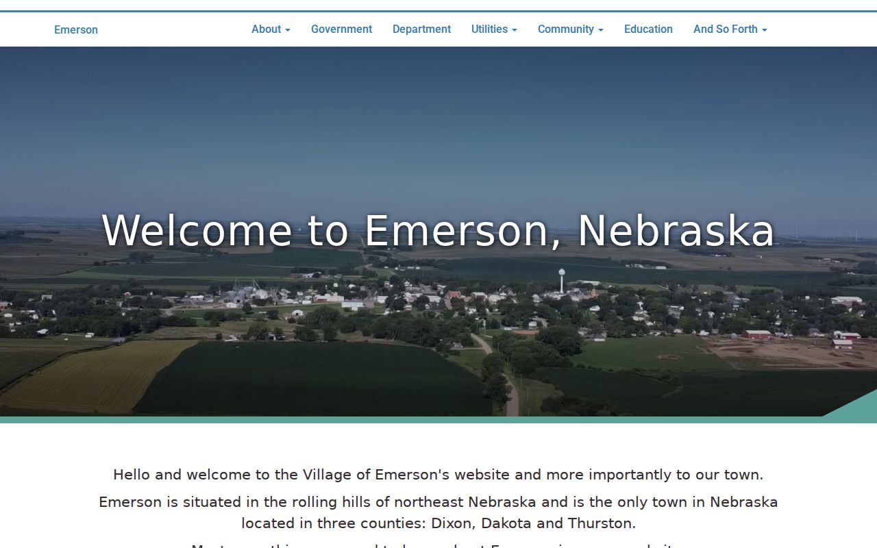 Official Village of Emerson website identifying the three-county community