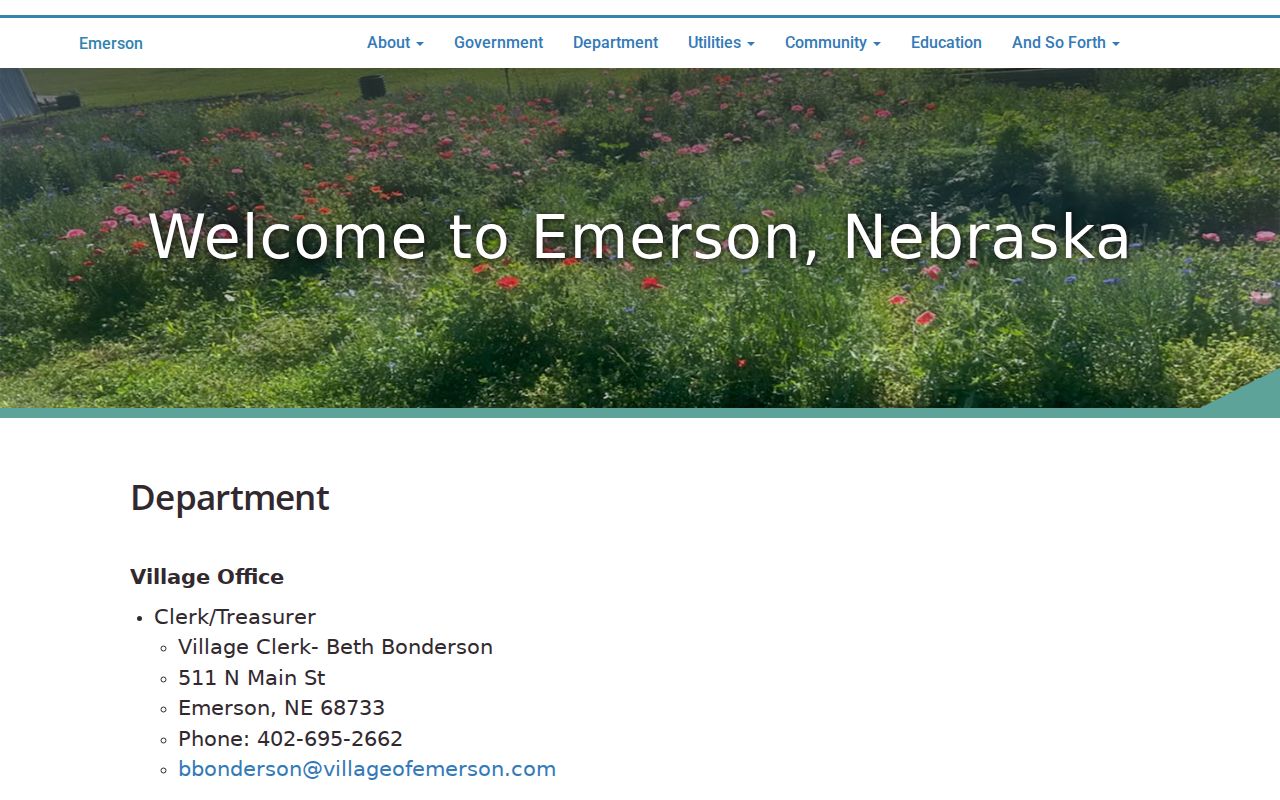 Official Emerson department page with police chief and village records contacts